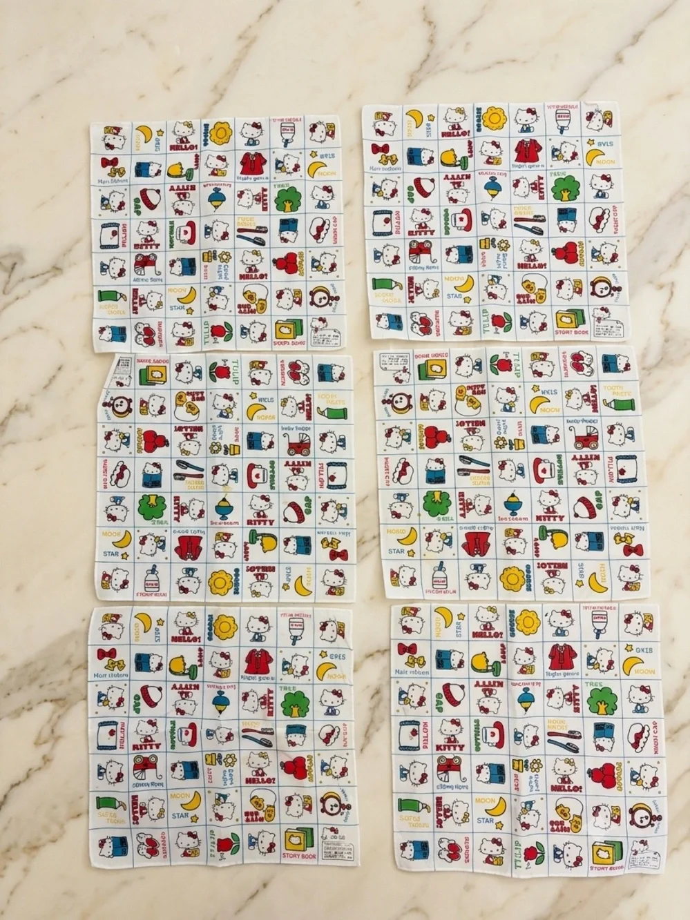 VTG 1976 Hello Kitty Sanrio Cotton Handkerchief Napkins Set of 6 Deadstock NOS